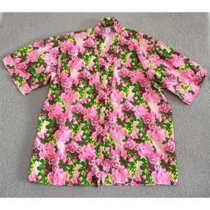 Oak Lane Kimono XL Pink Pink Roses Floral Robe Cottage Colorful 100% Cotton